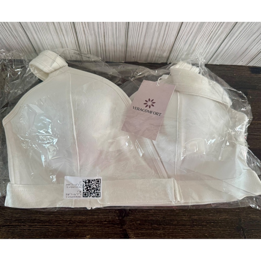 Veracomfort White Wireless Bra Wide Straps Full Coverage Size Large F012-WHI-L